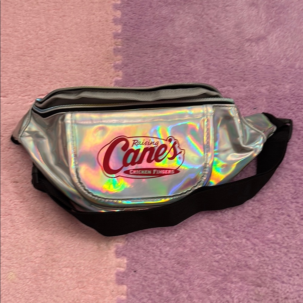 Silver and Black Crossbody Bag with Vibrant Logo